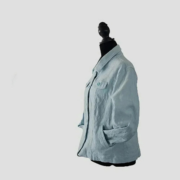 Embroidered Soft Stretch Cotton Spandex Aqua Blue Women's Size Large Jacket - Picture 3 of 5